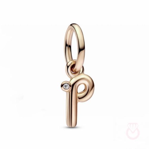 PANDORA Charm Colgante con un recubrimiento en oro rosa de 14k Alfabeto Letra Minúscula P​ mujer rosa  782461C01
