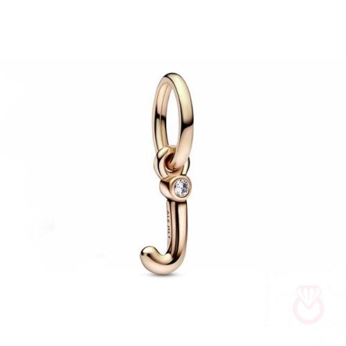 PANDORA Charm Colgante con un recubrimiento en oro rosa de 14k Alfabeto Letra Minúscula J​ mujer rosa  782465C01